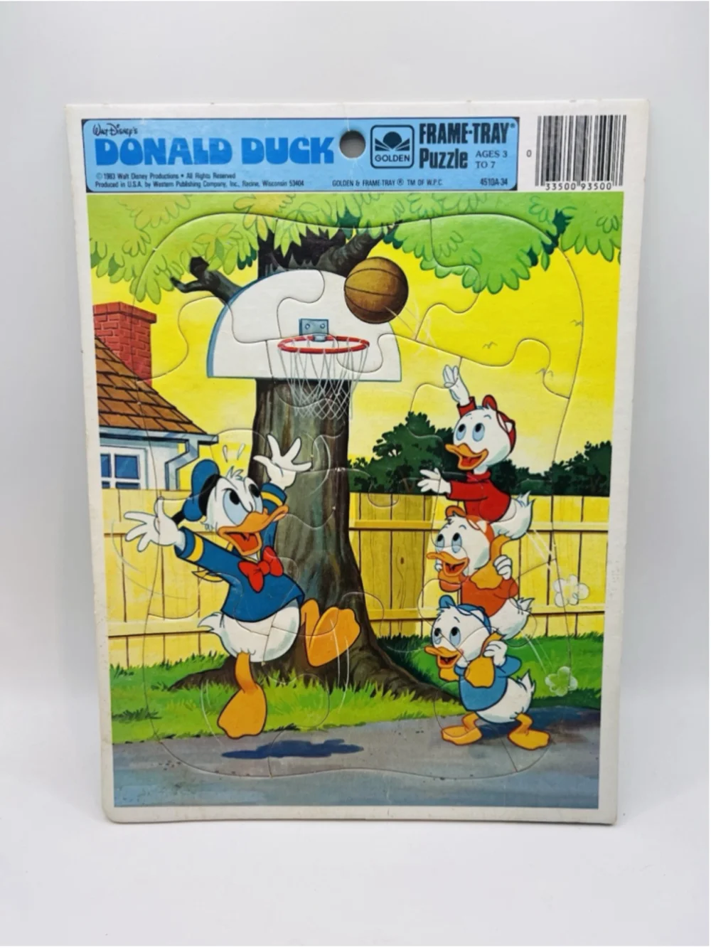Vintage 1983 Walt Disney Donald Duck Puzzle Golden Frame Tray